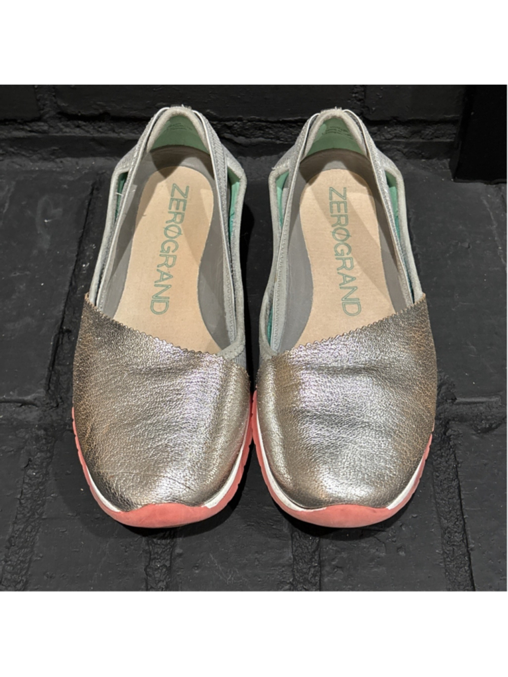 Silver and peach Cole Haan GrandOS ZerøGrand slip-on flats